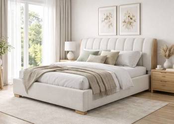 Sypialniane łóżko ARIA 140x200 beżowe z drewnem