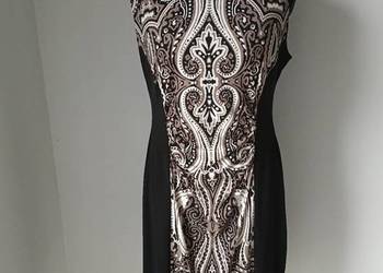 Tweedowa Sukienka czarna z brązowym bez rękawów ołówkowa jesień coguette wz