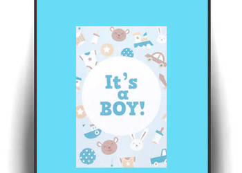 niebieski plakat dla chłopca, its a boy plakat A4 obrazek