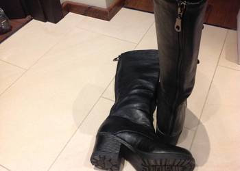 Czarne Kozaki Skórzane na Platformie  Damskie rozm  37