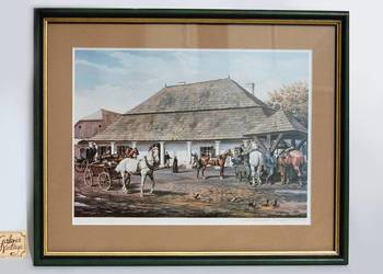 Andrzej Novak-Zempliński obraz druk z podpisem autografem konie zajazd