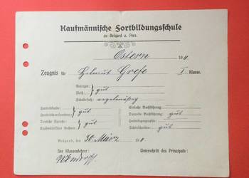 ( 1817 ) Niem.Świadectwo Komercyjnej Szk. Białogard 4, Grefe
