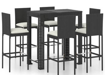 7-cz. zestaw mebli barowych z poduszkami rattan PE czarny WM-3064798