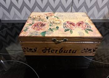 Herbaciarka róże vintage pudełko na herbatę handmade