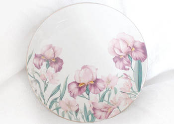 porcelanowy talerzyk deserowy, irysy talerzyk z porcelany, kwiaty talerzyk