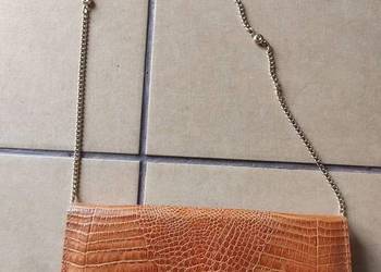 Made in spain torebka z naturalnej skóry krokodyl łańcuszek złoty vintage