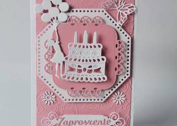 ZAPROSZENIE URODZINY – TORT W RAMCE B6. CIEMNY RÓŻ – BIEL