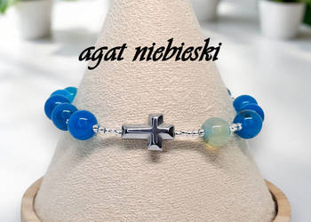 Bransoletka różaniec, dziesiątka różańca z agatu, AGAT NIEBIESKI #1002 Bransoletka różaniec, dziesiątka różańca z agatu, AGAT NIEBIESKI #1002