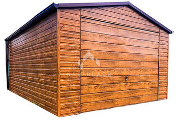 Garaż Blaszany 4x5m Brama Uchylna - Drzwi - Rynny - Drewnopodobny NB94