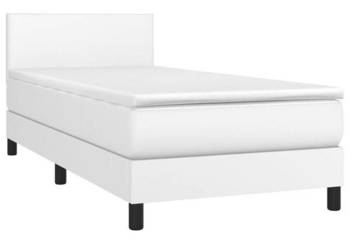 vidaXL Łóżko kontynentalne z materacem i LED, biała ekoskóra(SKU:3134082)