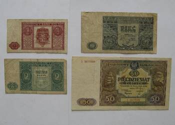 1, 2, 5, 50 złotych 1946 zestaw 4 szt.     (50zł ciekawy nr. serii S)