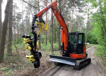 NOWY-HARVESTER na koparce KUBOTA + głowica do ścinki drzew Arbro 400s.