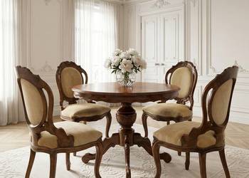 KOMPLET do JADALNI stół rozkładany orzechowy czeczota 4 krzesła LUDWIK XV