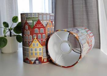 Komplet 2szt, abażury z tkaniny, "kolorowe kamieniczki" 15x22cm