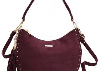 Torebka Listonoszka Flora&CO Zamszowa Burgund Bordo 2 Paski Brelok