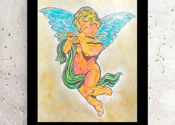 mały aniołek obraz A4, amorek obrazek retro, vintage plakat