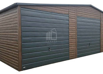Garaż blaszany 10,5x6m 3x Brama uchylna drzwi  drewnopodobny rynny ID791