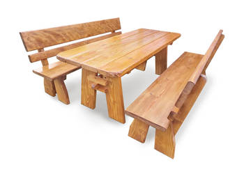 komplet zestaw DREWNIANYCH mebli ogrodowych STÓŁ, ŁAWKI na taras