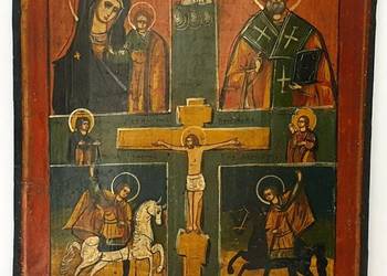 Ikona czteropolowa Chrystus Ukrzyżowany XIXw 0121