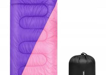 Sportneer śpiwór kempingowy 3-4 sezony wodoodporny lekki 220×75 cm liliowy