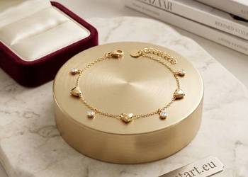 Złota Bransoletka z Sercami i Cyrkoniami (Stal Szlachetna)