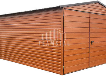 GARAŻ BLASZANY 4m x 6m - dwuspad + Brama jasny orzech TS270
