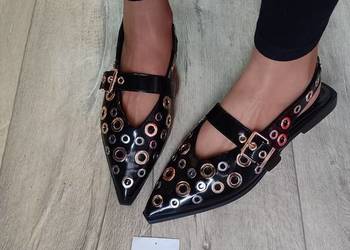 (42) Asos Design/Bogato zdobione baleriny z odkrytą piętą z Londynu, NOWE