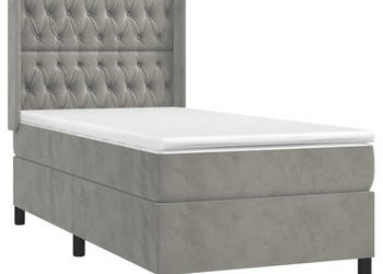 Łóżko kontynentalne z materacem i LED szare aksamit 90x200 cm WM-3139721