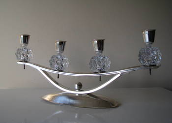 Stary, stylowy, srebrny świecznik na 4 świece