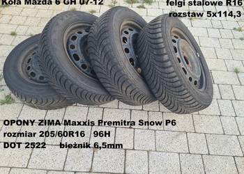 4 felgi stalowe r16" 5x114,3 Mazda 6 GH opony zima 205/60r16 maxxis 2022rok