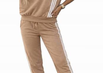 Dres damski welurowy modny komplet sportowy bluza + spodnie kieszenie
