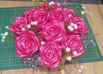 Flowerbox róże ze wstążki