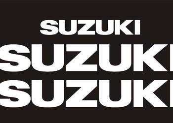 SUZUKI białe naklejki na motocykl owiewka 25x4cm i zadupek 8x1,5cm