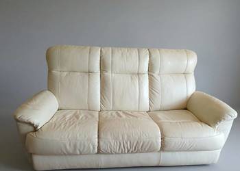 Kanapa skórzana sofa 3 osobowa premium luksusowa skóra naturalna groszkowa