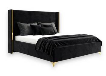 LORI łóżko tapicerowane z pojemnikiem CZARNE + ZŁOTO 160x200