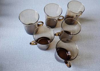 Komplet 6 szklanek grafitowych, PRL. Komplet 6 szklanek grafitowych, PRL.