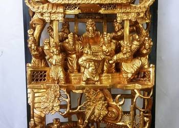 Piękna Duża Rzeźba Panel Drewno Chiny CUDO