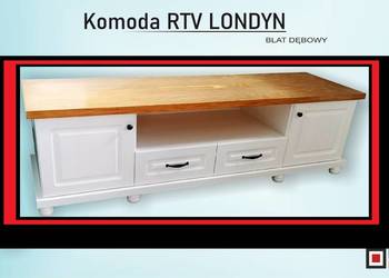 Biała Komoda 160` LONDYN rtv Blat Dębowy BEKAS Producent