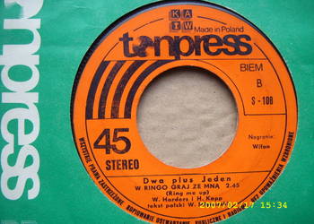 K.  SINGLE 45 RPM; DWA PLUS JEDEN--DING DONG.