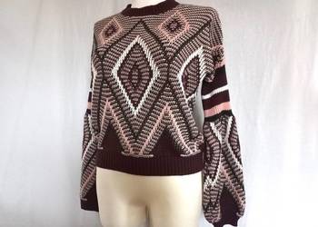 Sweter damski Wzór r. 38 bordowy C&A ozdobne rękawy NOWY