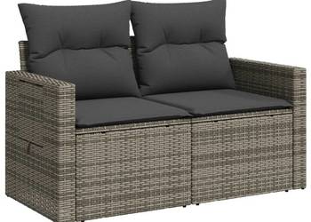 Sofa ogrodowa z poduszkami, 2-osobowa, szara, polirattan（SKU366141）