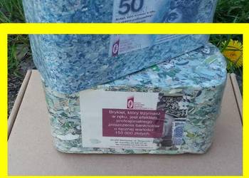 Brykiet z banknotów 100zł zniszczone 150000zł przesyłka gratis
