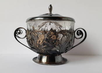 Platerowana cukiernica Tulipany ze szklanym wkładem i przykrywką PRL