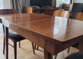 Komplet Bilea PRL/Rumunia: stół + 6 krzeseł, lata 60., do renowacji