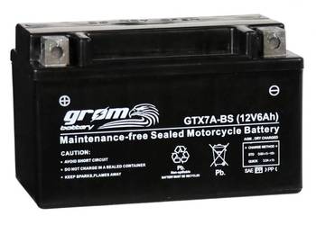 Akumulator motocyklowy GROM GTX7A-BS YTX7A-BS 12V 6Ah 120A L