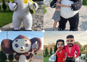 Biały Miś Luksus. Żywa maskotka. Panda Goryl Tancerz Tancerka. Impreza.