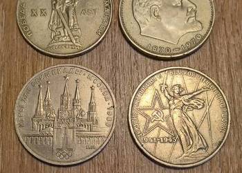 cztery monety po 1 rublu cccp