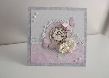 Kartka w pudełku ręcznie robiona Komunia Święta handmade 02
