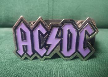 AC/DC pasek skórzany dla fana fanki unikalny z fioletowym metalowym logiem
