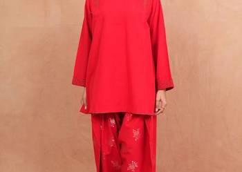 Czerwony komplet Salwar Kurti 2XL 3XL Haft żakard tunika bawełna boho